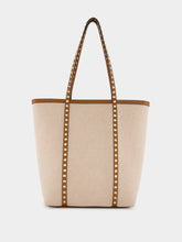 Valentino Garavani Natural and Tobacco Canvas Rockstud Tote Bag