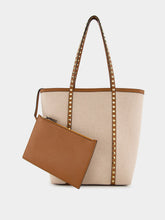 Valentino Garavani Natural and Tobacco Canvas Rockstud Tote Bag