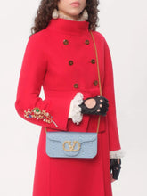 Valentino Garavani Blue Locň Moiré Fabric Clutch with Jewel Logo