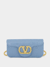 Valentino Garavani Blue Locň Moiré Fabric Clutch with Jewel Logo