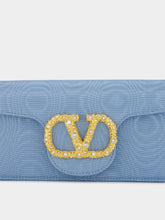 Valentino Garavani Blue Locň Moiré Fabric Clutch with Jewel Logo