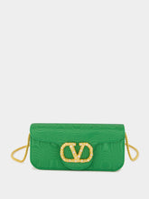 Valentino Garavani Green Loco Moiré Clutch with Jewel Logo