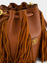 Valentino Garavani Deep Caramel Fringed Leather Small Shoulder Bag