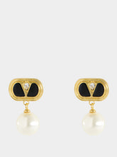 Valentino Garavani Black and Gold Ovalette Pearl Earrings