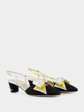 Valentino Garavani Black and Silver Bowow Slingback Pumps in Moiré Fabric
