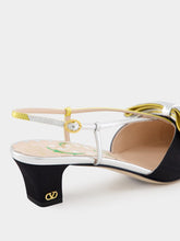 Valentino Garavani Black and Silver Bowow Slingback Pumps in Moiré Fabric