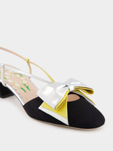 Valentino Garavani Black and Silver Bowow Slingback Pumps in Moiré Fabric