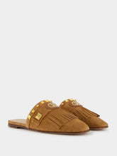 Copper Brown Suede Flat Slippers with Rockstuds | PDP - Fashion Clinic