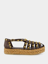 Valentino Garavani Dark Brown Rockstud Flat Espadrille Sandals