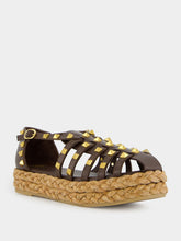 Valentino Garavani Dark Brown Rockstud Flat Espadrille Sandals