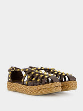 Valentino Garavani Dark Brown Rockstud Flat Espadrille Sandals
