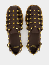 Valentino Garavani Dark Brown Rockstud Flat Espadrille Sandals