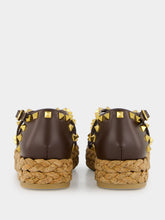 Valentino Garavani Dark Brown Rockstud Flat Espadrille Sandals