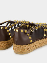 Valentino Garavani Dark Brown Rockstud Flat Espadrille Sandals