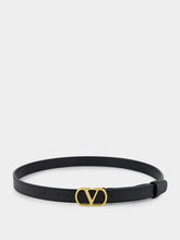 Valentino Garavani Black Shiny Calfskin Belt with VLogo Buckle