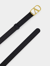 Valentino Garavani Black Shiny Calfskin Belt with VLogo Buckle