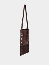 Valentino Garavani Dark Brown Plaque Fringed Edge Crossbody Bag