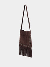Valentino Garavani Dark Brown Plaque Fringed Edge Crossbody Bag