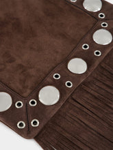 Valentino Garavani Dark Brown Plaque Fringed Edge Crossbody Bag