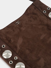 Valentino Garavani Dark Brown Plaque Fringed Edge Crossbody Bag