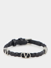 Valentino Garavani Black Braided VLogo Bracelet