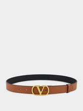 Valentino Garavani Deep Caramel VLogo Signature Belt in Shiny Calfskin