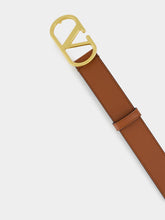 Valentino Garavani Deep Caramel VLogo Signature Belt in Shiny Calfskin