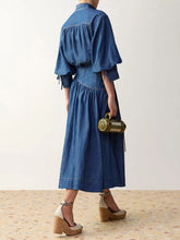 Zimmermann Railway Blue Echo Cotton Denim Midi Skirt
