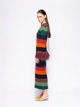 Paula Curie Multicoloured Stripes Knitted Cut-Out Back Dress with Feathers