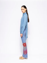 Paula Narcissus Dutch Blue Wrap Top with Collar Tie