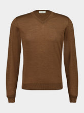 Piacenza 1733 Light Brown Virgin Wool V-Neck Jumper