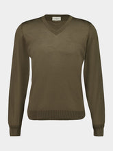 Piacenza 1733 Army Green Virgin Wool V-Neck Jumper