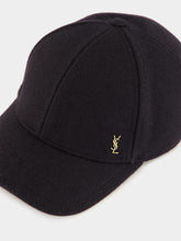 Saint Laurent Black Wool Cap Casquette with YSL Metal Detail