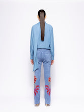 Paula Narcissus Dutch Blue Wrap Top with Collar Tie