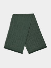 Saint Laurent Dark Green Logo Jacquard Wool Silk Scarf