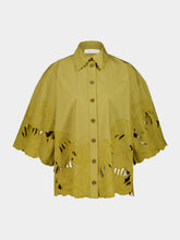 Zimmermann Moss Embroidered Cotton Cut-Out Shirt