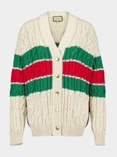 Gucci Web Stripe Cable-Knit Cardigan