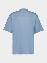 Balenciaga Grey Blue Reflective Back Logo T-Shirt