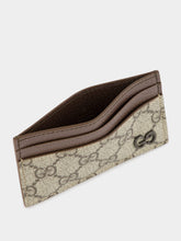 Gucci Beige GG Supreme Card Case with Brown Leather Trim