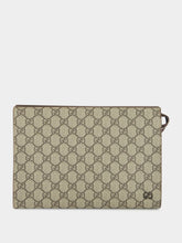 Gucci Beige GG Supreme Pouch with Brown Leather Trim