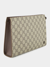 Gucci Beige GG Supreme Pouch with Brown Leather Trim