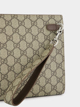 Gucci Beige GG Supreme Pouch with Brown Leather Trim