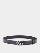 Dark Blue GG Marmont Thin Belt with Crystals