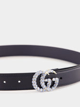Gucci Dark Blue GG Marmont Thin Belt with Crystals
