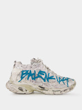 Balenciaga White and Blue Graffiti Runner Sneakers
