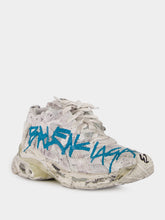 Balenciaga White and Blue Graffiti Runner Sneakers