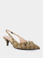 Gucci Beige GG Canvas Slingback Pumps with Horsebit