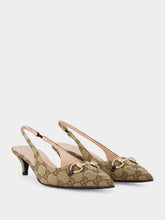 Gucci Beige GG Canvas Slingback Pumps with Horsebit