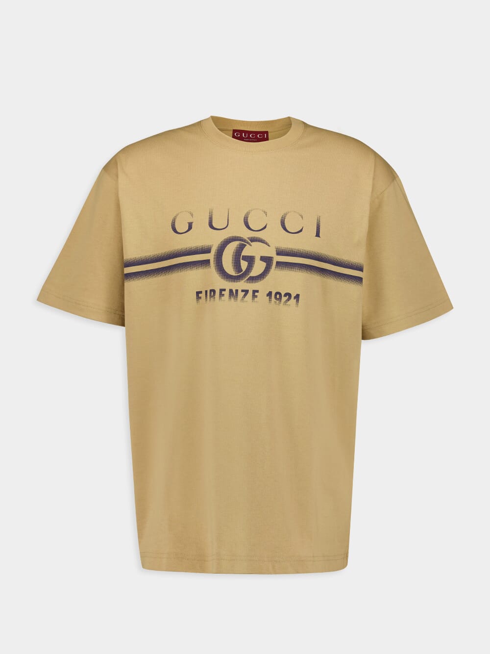 Gucci Beige Cotton Jersey T-Shirt with Gucci Print | Fashion Clinic