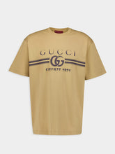Gucci Beige Cotton Jersey T-Shirt with Gucci Print